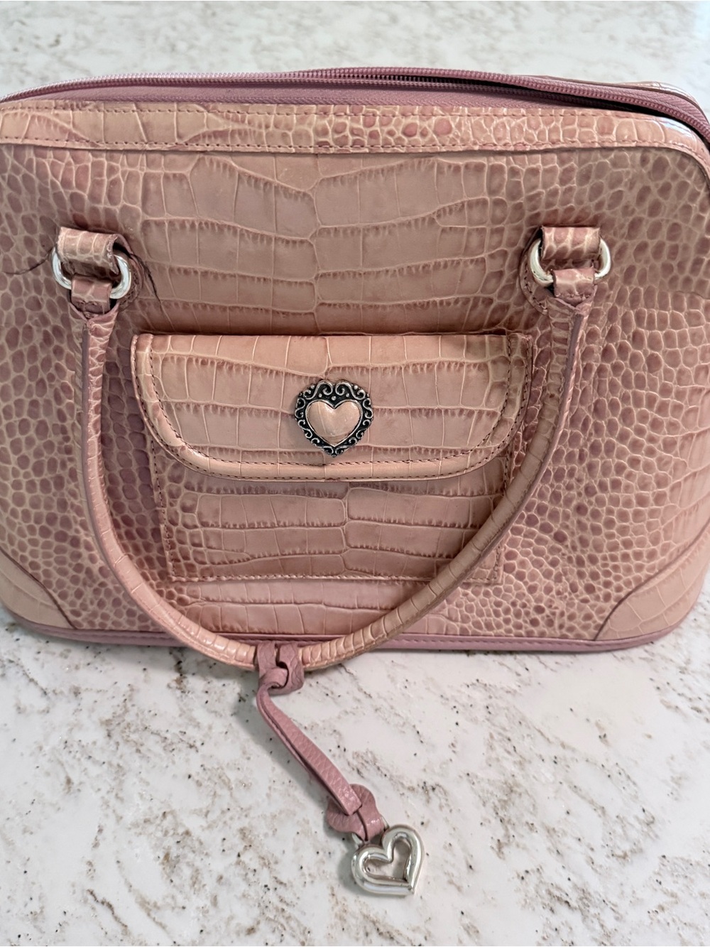 Brighton Croc-Embossed Pink Satchel with Heart Charm